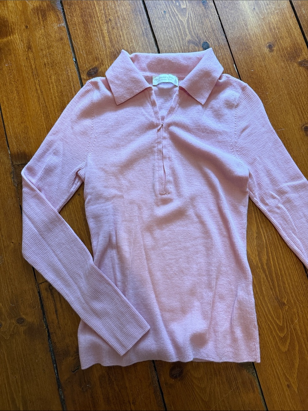 Abercrombie & Fitch Light Pink Long-Sleeve Polo Sweater